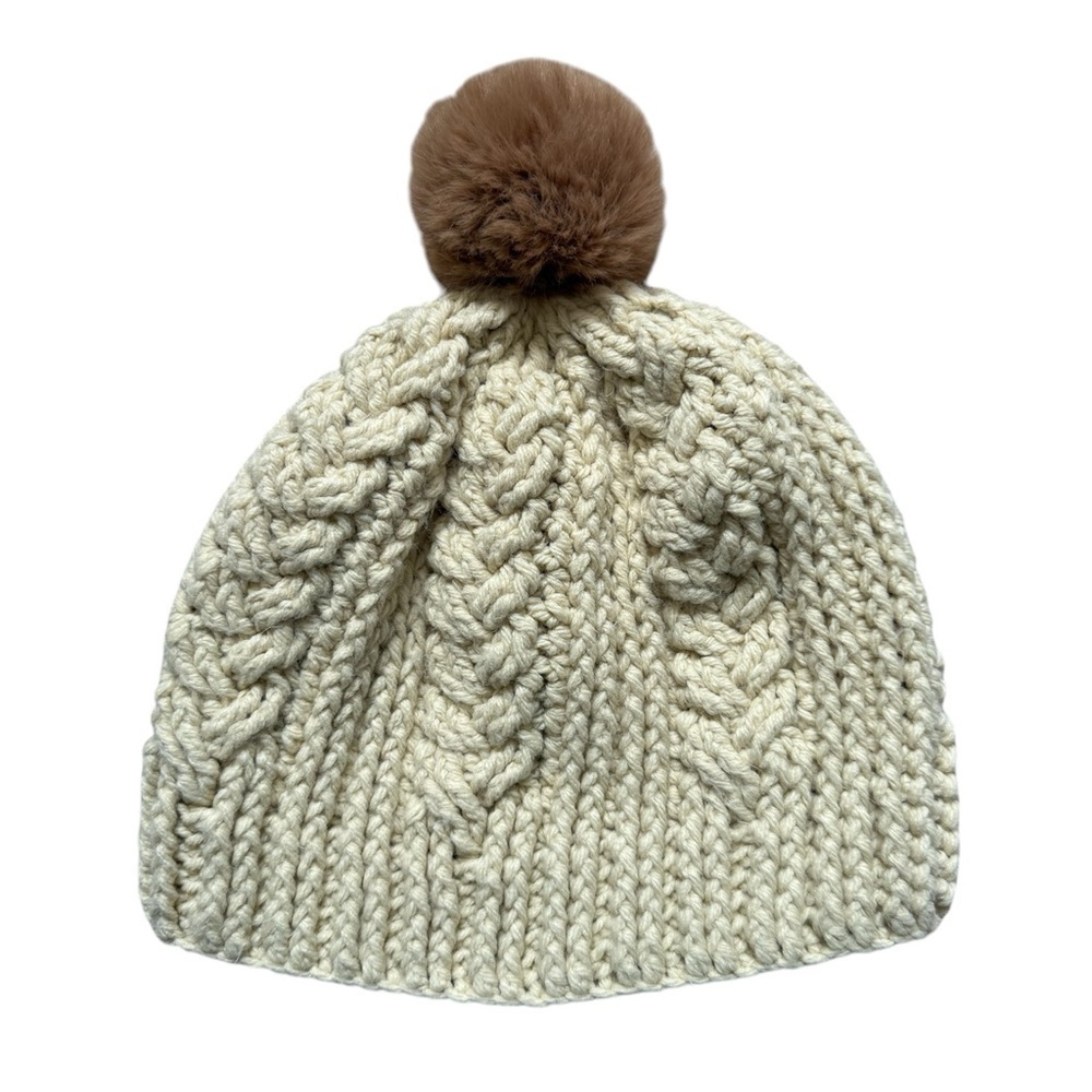 Cozy Cream Knit Pom-Pom Beanie for Women’s